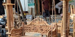 Traditional Royal Wooden Swing Jhula with Ornamental Pillars