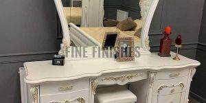 White & Golden Carved Vanity Table with Mirror