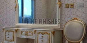White & Golden Finish Wooden Dressing Table