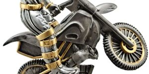 Stunt Rider Style Silver Motorcycle Sculpture