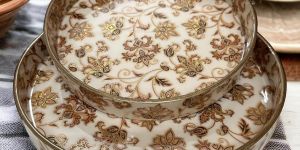 Round Wooden Enamel Serving Tray