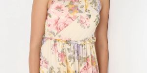 Tie Neck Floral Printed Sleeveless Mini Dress