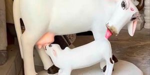 White Marble Cow And Calf Statue