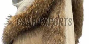 Wool With Four Side Fur Shawl