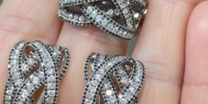 k jewels black n white diamond ring earrings set