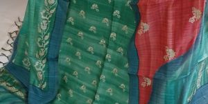 Pure Viscose Silk Digital Printed Green Chanderi Unstitched Suit Fabric