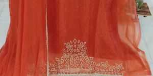 Rust Orange Pure Fendi Silk Zircon Work Unstitched Suit