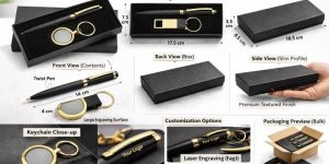 SR 238 - Premium Metal Pen & Round Keychain Gift Set (Gold Edition)