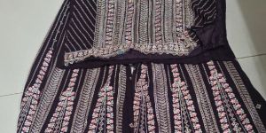 Black Heavy Embroidered Viscose Kurti & Palazzo Set