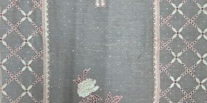 Grey Floral Embroidered Unstitched Salwar Kameez Suit Set