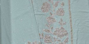 Light Blue Embroidered Zarkan Work Unstitched Salwar Kameez Suit Set
