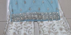 White Embroidered Viscose Kurti & Palazzo Set