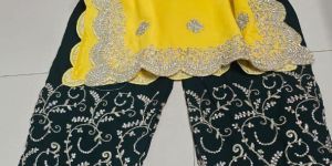 Yellow Black Heavy Embroidered Sharara Suit Set