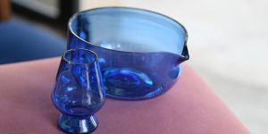 Glass Matcha Bowl (Chawan) & Whisk Holder Set - Blue