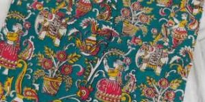 Teal Green Nellore Silk Saree with Traditional Village & Elephant Kalamkari Art
