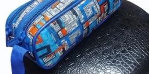 Blue Abstract Print Dual Zipper Pencil Pouch