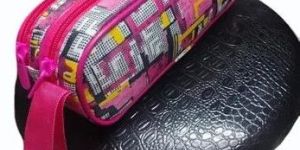 Pink Printed Dual Zipper Pencil Pouch