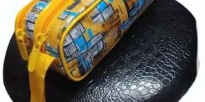 Yellow Graphic Print Double Zipper Pencil Pouch