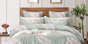 Soft Botanical Leaf Print Double Bed Cotton Bedsheet Set