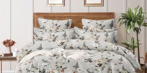 Soft Floral Grey Double Bed Cotton Bedsheet Set