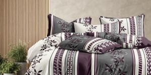 Stripe Leaf Print Double Bed Cotton Bedsheet Set
