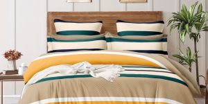 Stylish Stripe Pattern Double Bed Cotton Bedsheet Set