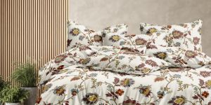 Vintage Floral Cream Double Bed Cotton Bedsheet Set