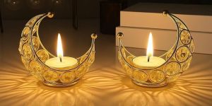 Moon Shaped Crystal Tea Light Candle Holder