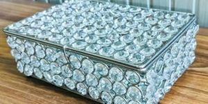 Rectangular Crystal Breaded Metal Jewelry Box