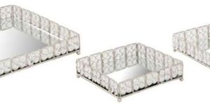 Square Crystal Mirrored Vanity Tray Set