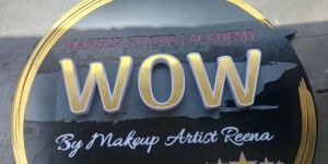 Premium Round Golden Finish Acrylic Salon Branding Sign Board