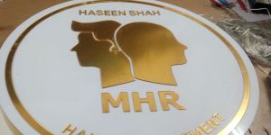 Round Golden Acrylic 3D Hair Clinic Sign Board