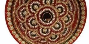 Multicolor Stainless Steel Puja Thali with Handcrafted Design