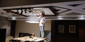High Ceiling Chandelier Installation