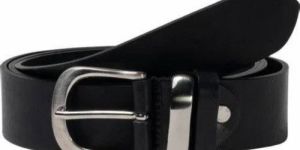 Mens Black Leather Belt with Metal Buckle