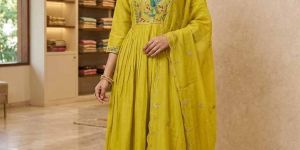 Floral Hand Embroidered Flared Kurta Dupatta Set