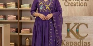 Mul Chanderi Embroidered Flared Kurta Set