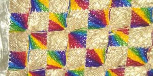 Woolen and Golden Zari Ribbon Embroidered on Net Fabric