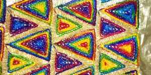 Woolen and Metallic Ribbon Embroidery on Net