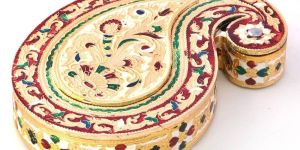Golden Meenakari Work Paisley Design Dryfruit Box