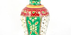 Golden Minakari Jali Cut Work Colorful Flower Vase 403