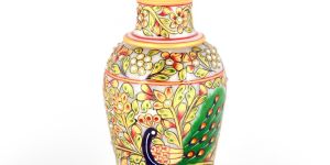 Jaipuri Golden Minakari Peacock Design Flower Vase
