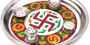 Meenakari Shubh Laabh Designer Swastik Pooja Thali 415