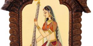 Rajasthani Lady Playing Sitar Wooden Jharokha Gift 438