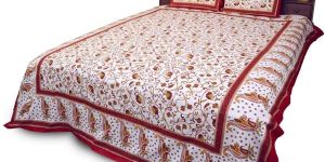 Royal Red Barmeri Pure Cotton Double Bed Sheet Set 359
