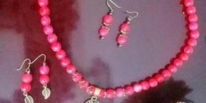 Semi Precious Pink Jade Stone Necklace Set