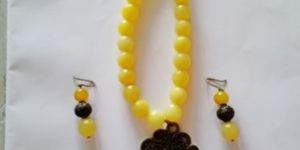 Semi Precious Yellow Jade Stone Necklace Set