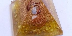 Yellow Orgone/ Orgonite Energy Pyramid with Crystal Point