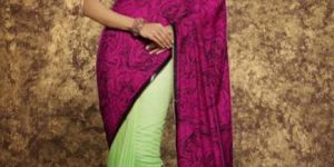 Parrot Green & Pink Color Viscose Fabric Saree-101