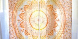 Yellow Orange Ombre Print Indian Mandala Window Curtain